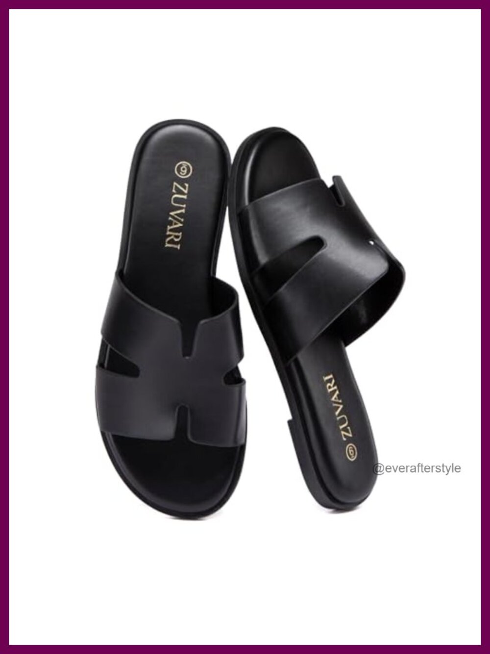 PU Leather Slide Sandals Open Toe Slip On Flat Mules Comfortable Beach